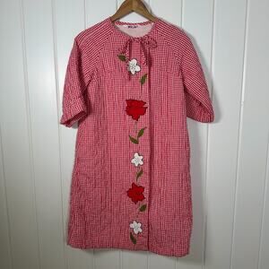 Vintage Evelyn Pearson Robe Red Gingham Quilted Robe House Coat S Appliques